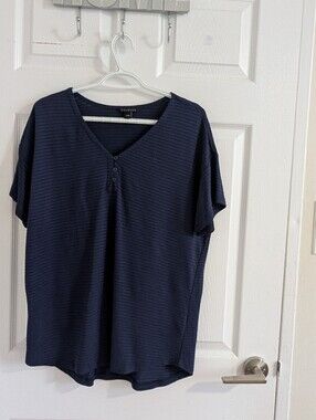 Talbots NWOT Navy Blue Viscose Henley Knit Top Dolman Short Sleeve Blouse L
